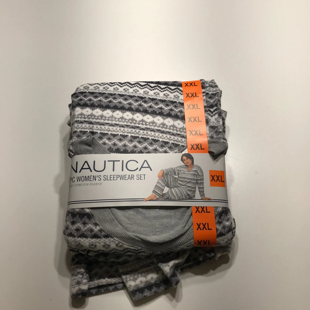Nautica Sleepwear Set Womens XXL (22-24) 2 Piece Gray White Silky Stretch Fleece