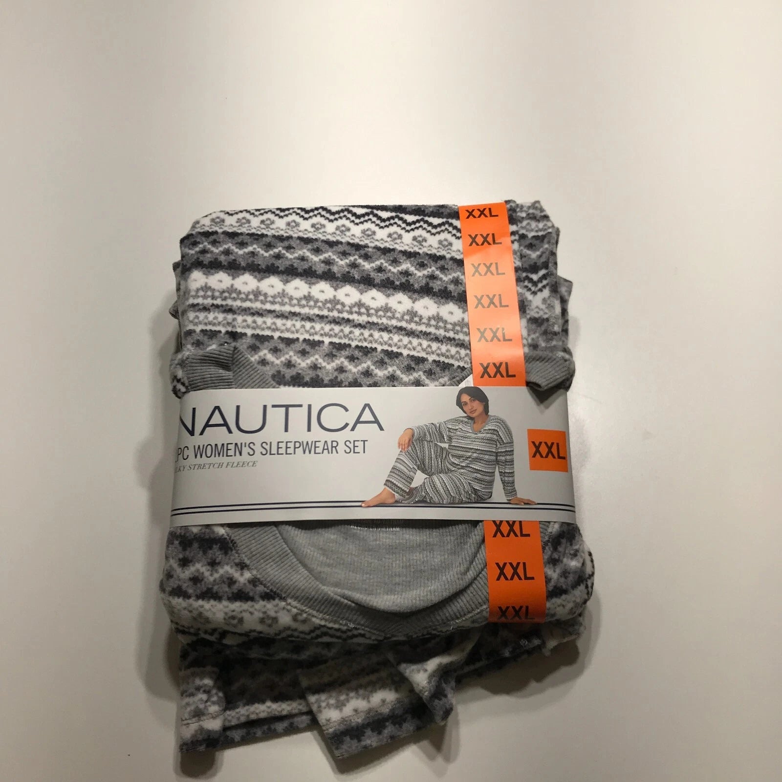 Nautica Sleepwear Set Womens XXL (22-24) 2 Piece Gray White Silky Stretch Fleece
