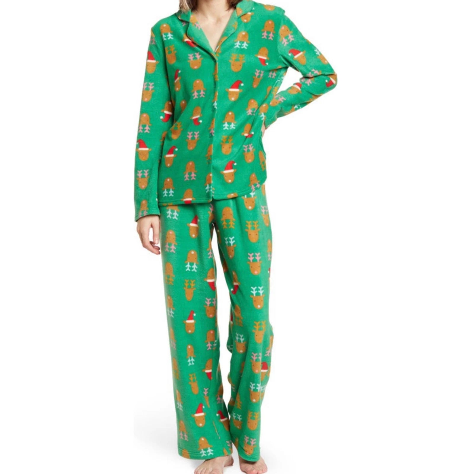 Abound pajama set green reindeer fleece 2 piece X-Large XL