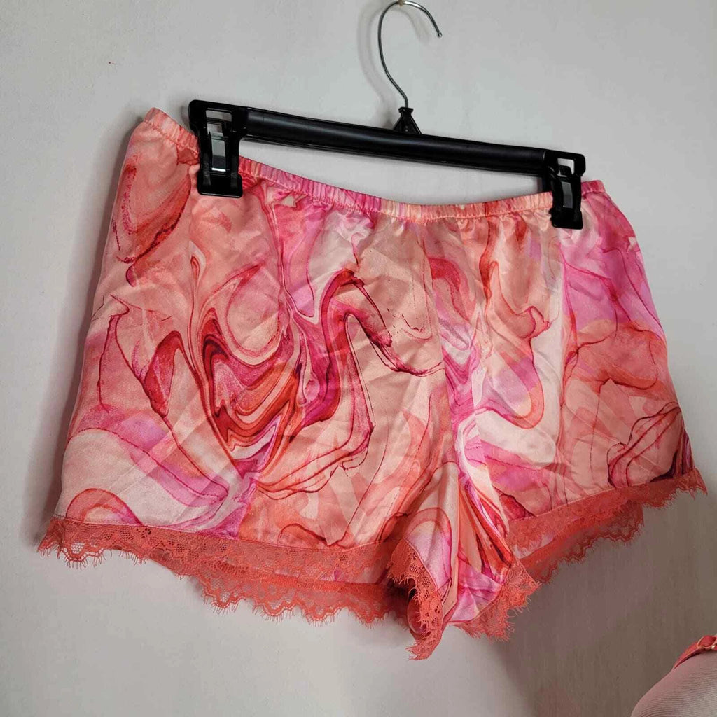 INC International Concepts Lace-Trim Satiny Pajama Set Marble Pink NWT X-Small