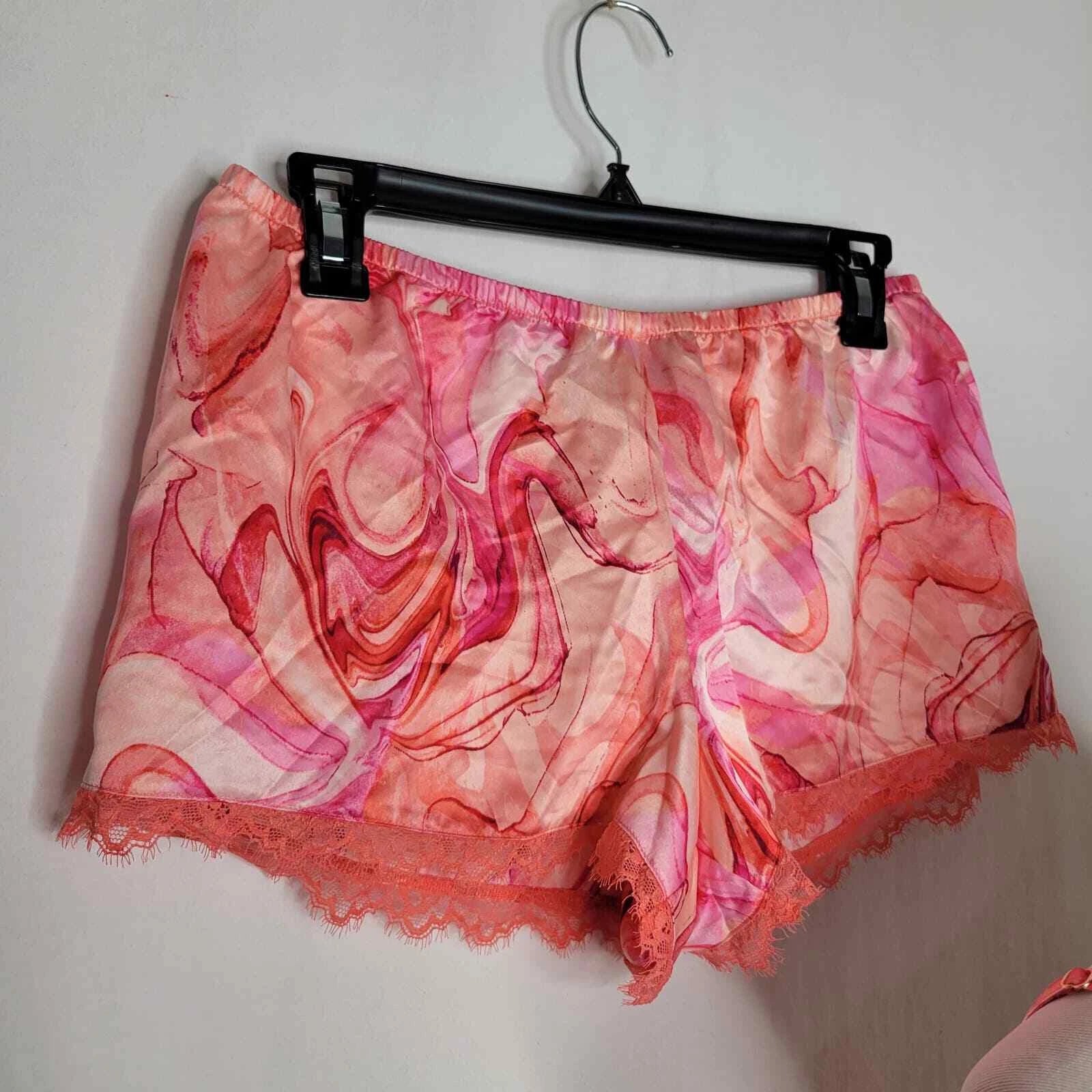 INC International Concepts Lace-Trim Satiny Pajama Set Marble Pink NWT X-Small