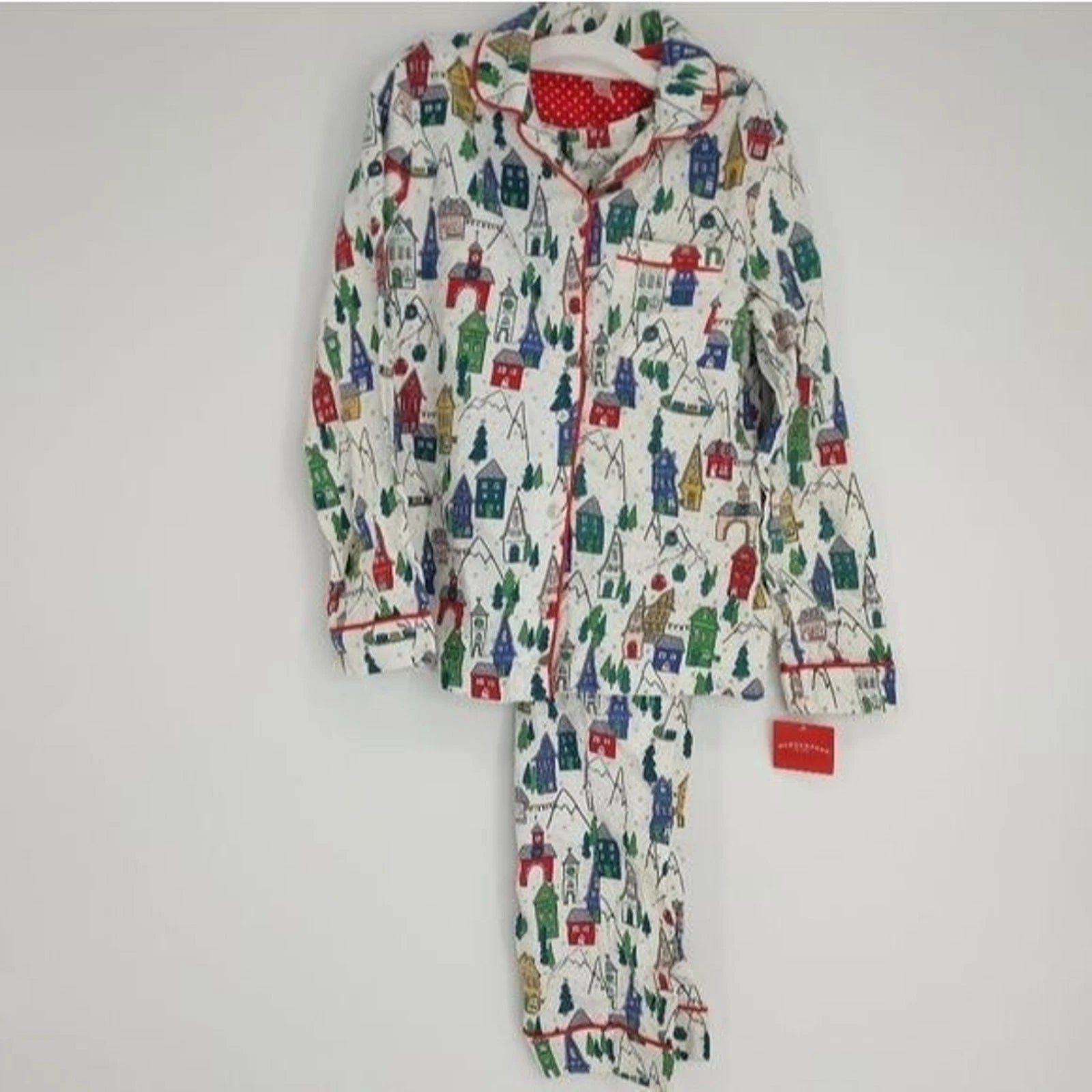 Target NEW Snowy Houses Flannel Pjammas Set 2 Pieces Button Up Size XS