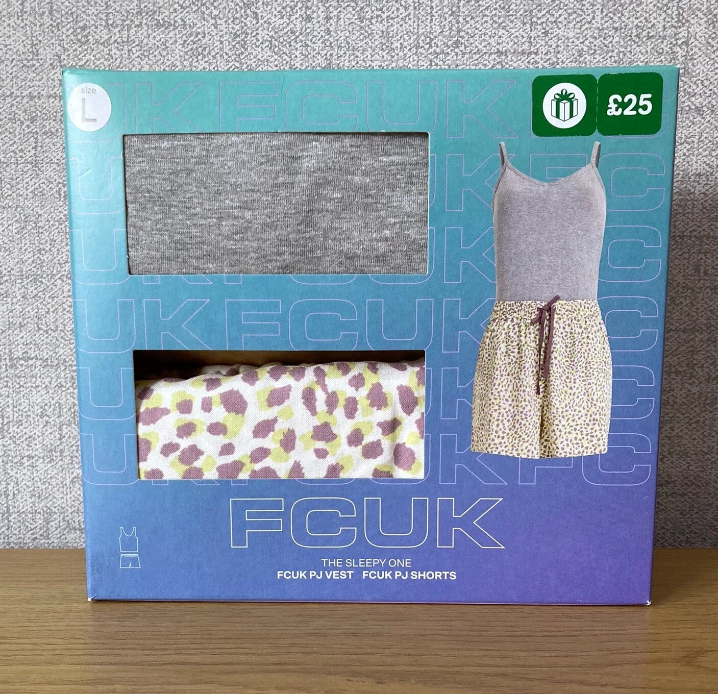 FCUK French Connection Pyjamas Size Large 14 16 PJ Vest & Shorts Sleepy Gift Set