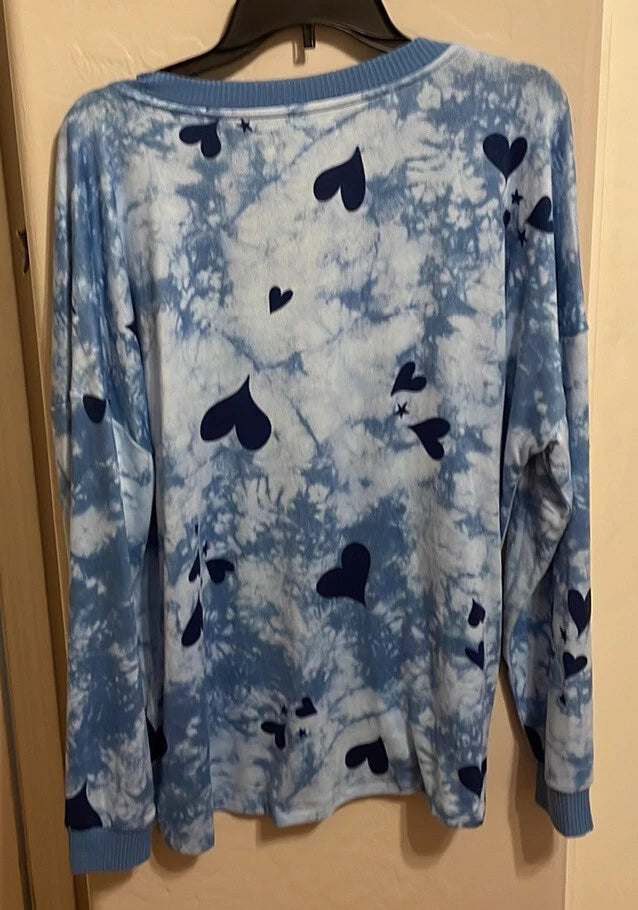 Blue Heart Pajama Set Relaxed Fit 28” P2P 38” Waist XXL Orig $40