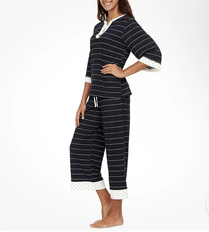 Flora Nikrooz, 2 Pc 3/4 Sleeve + Crop Pant PJ Set/NWT/sz S/Navy-white