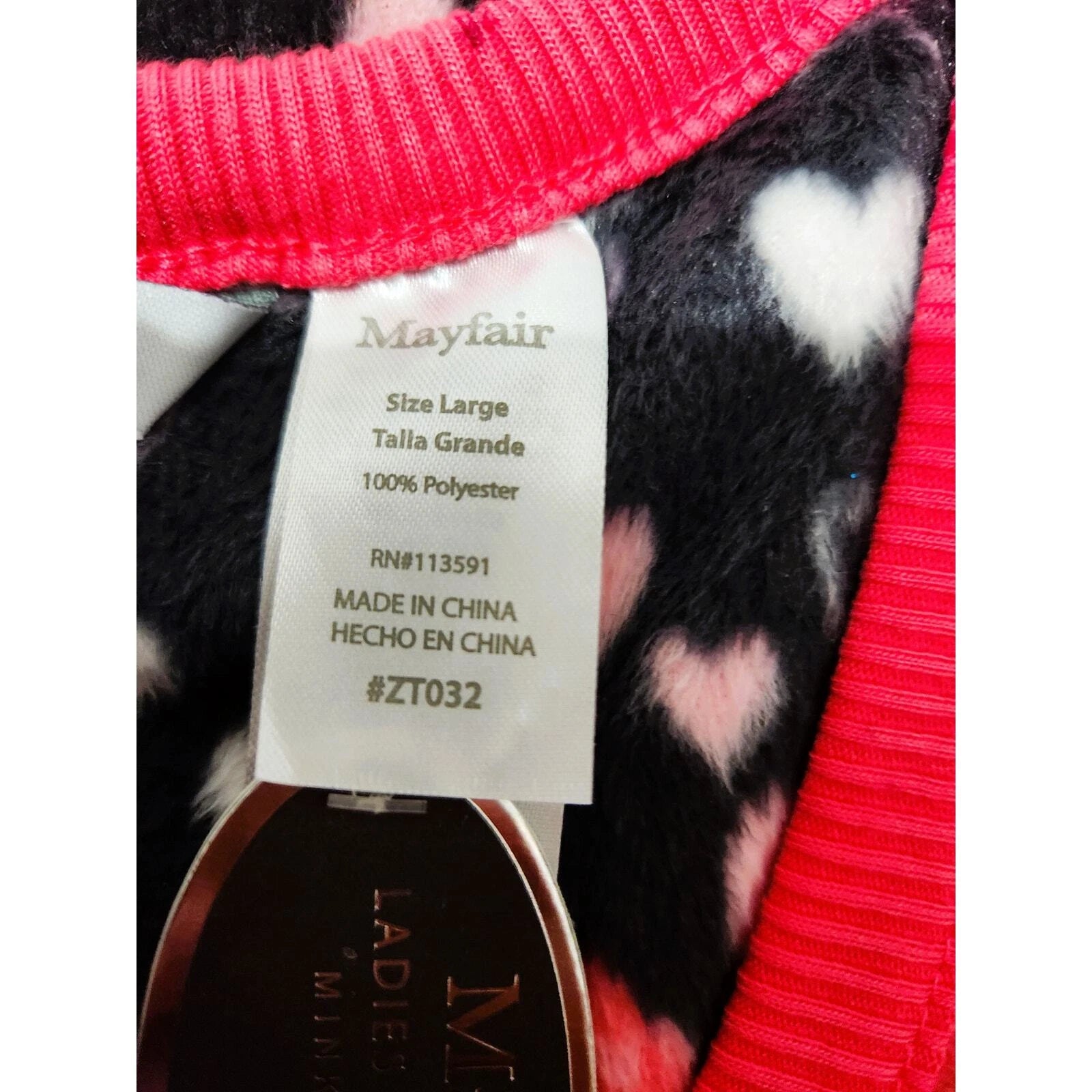 Pajamas Fleece "Mayfair" Pink & Black with hearts Size Large