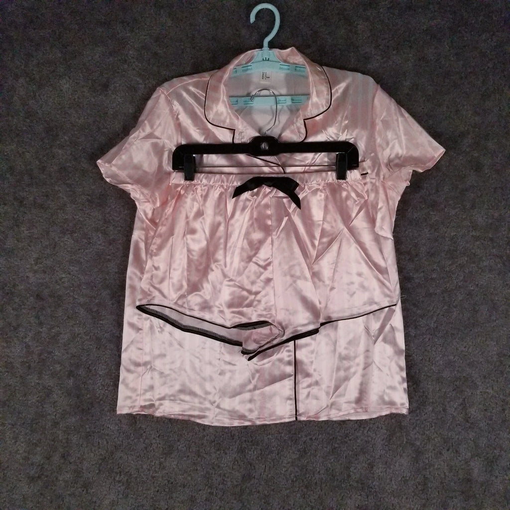 Women Sz M Pajama Set Pink/White NWOT Stripe Sleepwear Shirt & Shorts PJ 2-Piece