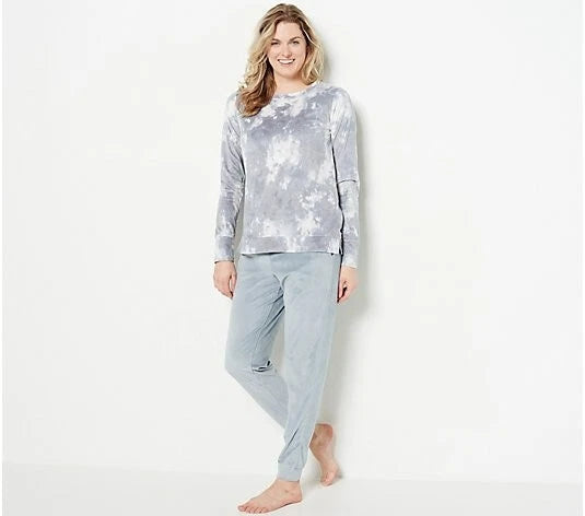 Cuddl Duds Soft Velour Fireside Lounge Set-Sft Pink Tie Dye-Petite Med-A460788