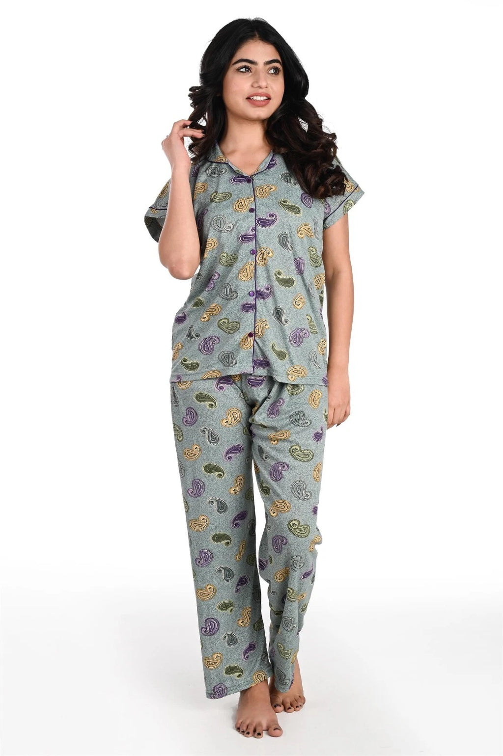 Women's Hosiery Full Length Pajama Set Indian Hand Printed Night Suit Sleepwear