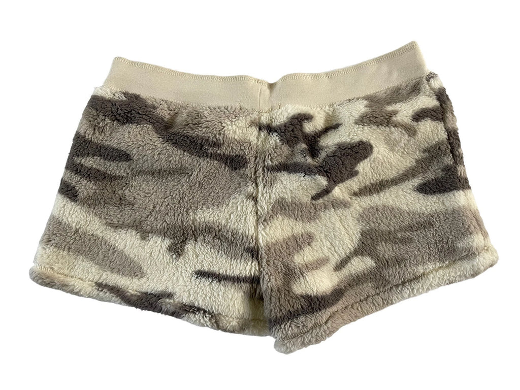 NWT PJ Salvage Women XS Camo Gray Ivory Thick Faux Fur Fleece Shorts SOFT #PQ6/8