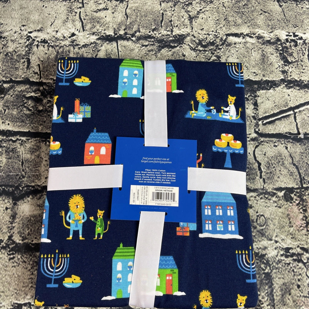 Family Sleep Women's XS Blue Pajama Set Hanukkah Menorah Dreidel Lion