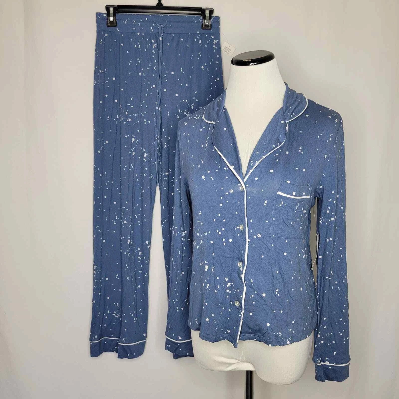 Jenni Notch-Collar Pajama Set Splatter Moonlight Blue NWT Size XS