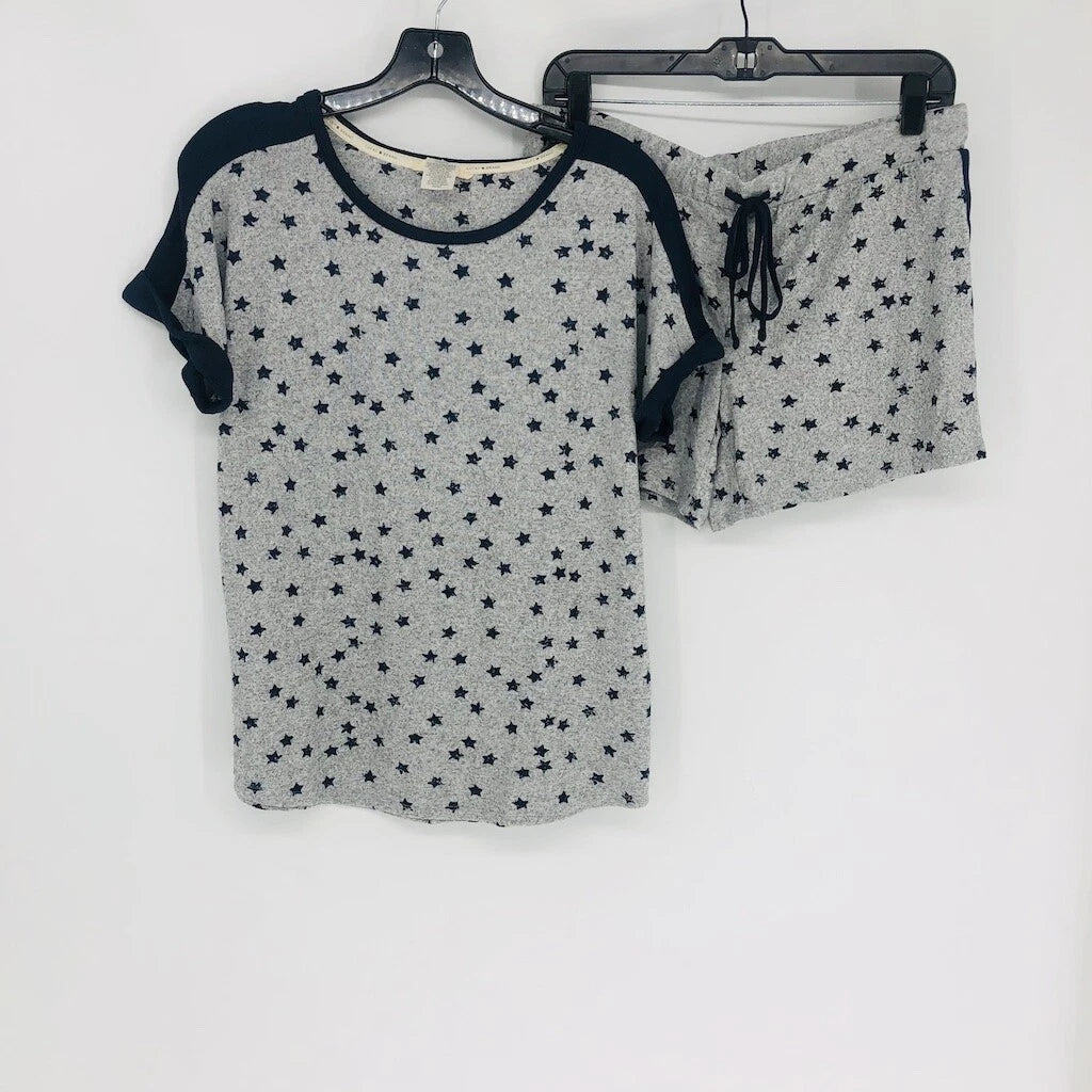 Lucky Brand 4 Piece Women Gray Star Polyester Nightwear Pajama Set Medium Soft
