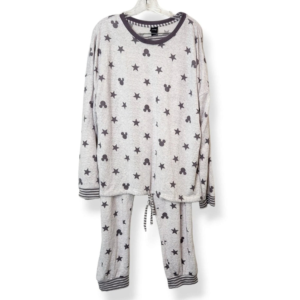 Disney Mickey Mouse Print Women's 2 Piece Pajama Set Grey Black Size XL