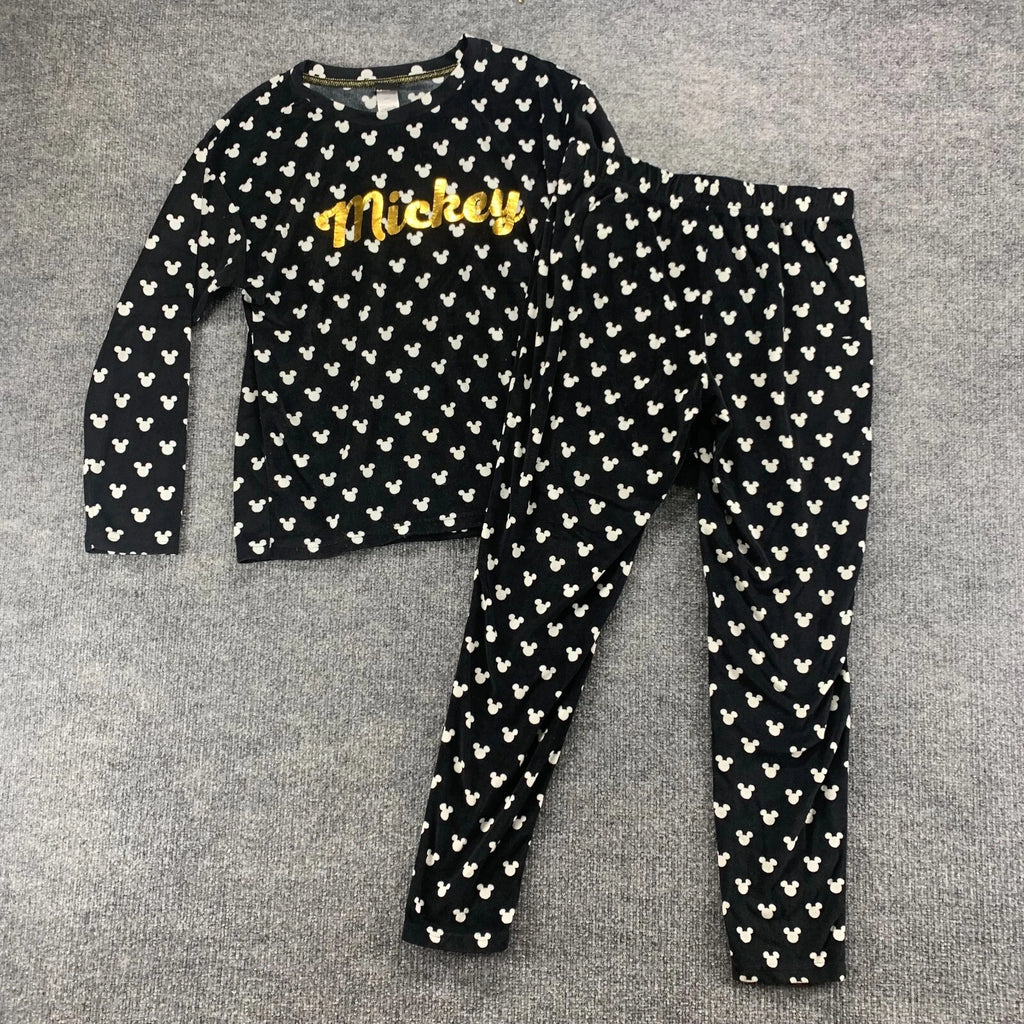 Disney Mickey Mouse Sleepwear Womens XS Black Stretch Pajama Top Pants Set