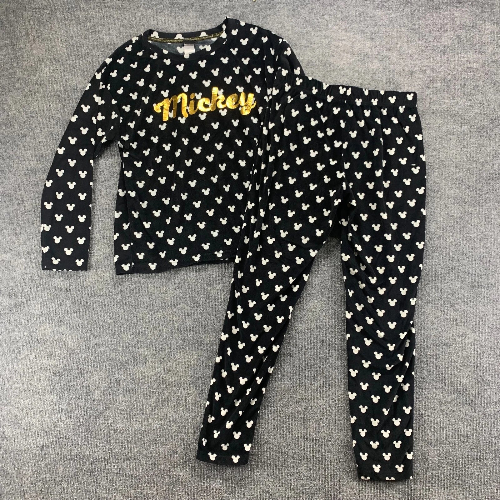 Disney Mickey Mouse Sleepwear Womens XS Black Stretch Pajama Top Pants Set