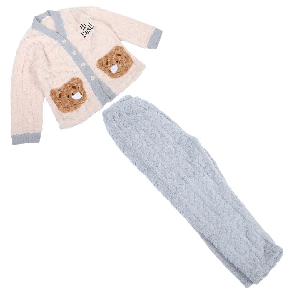 Fleece Pajamas Set Loungewear Sleepwear Girl Cozy for Women Soft