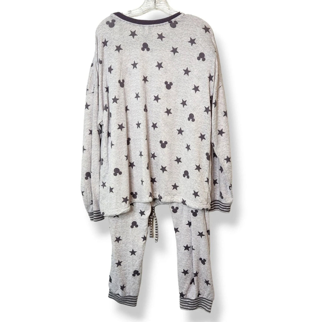 Disney Mickey Mouse Print Women's 2 Piece Pajama Set Grey Black Size XL