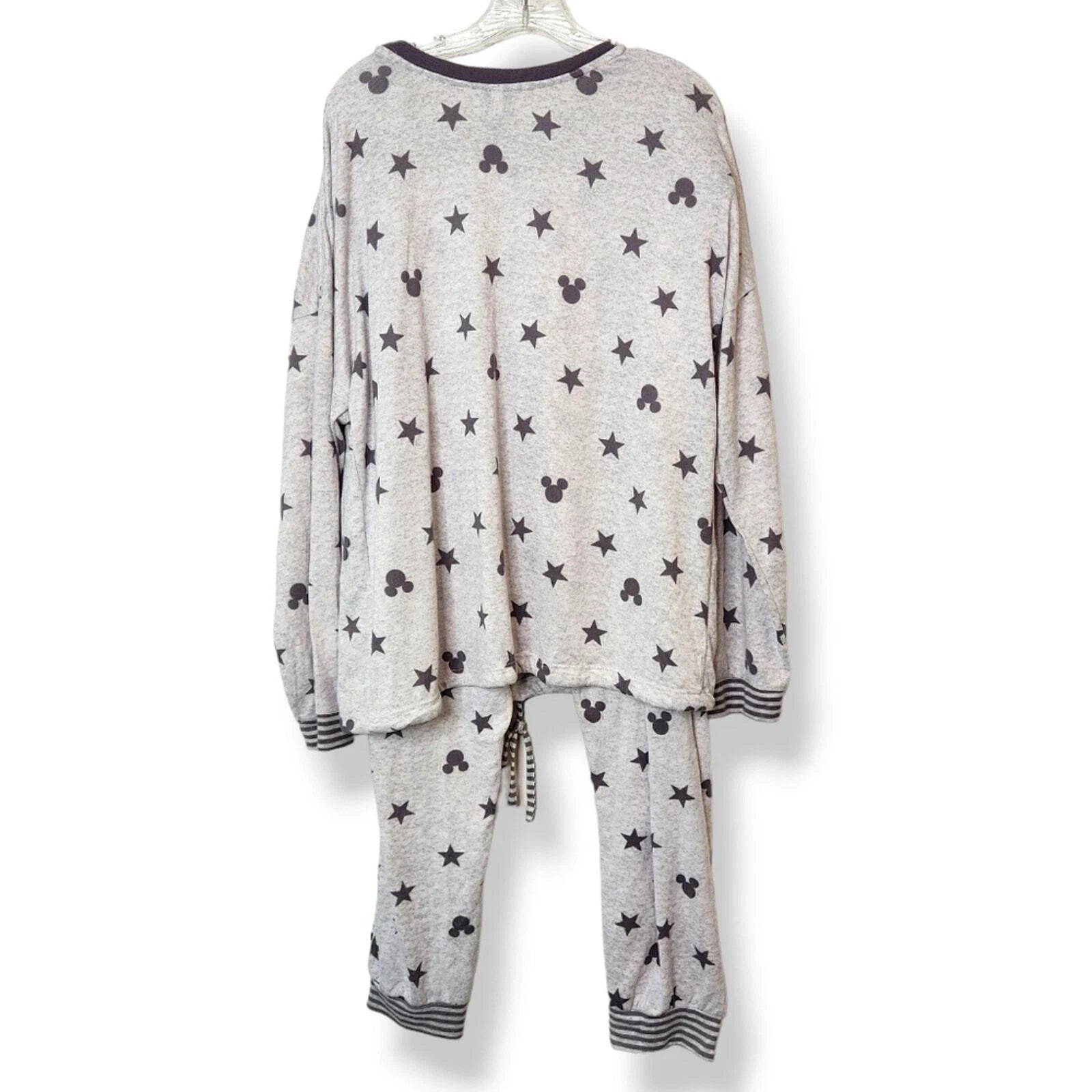 Disney Mickey Mouse Print Women's 2 Piece Pajama Set Grey Black Size XL