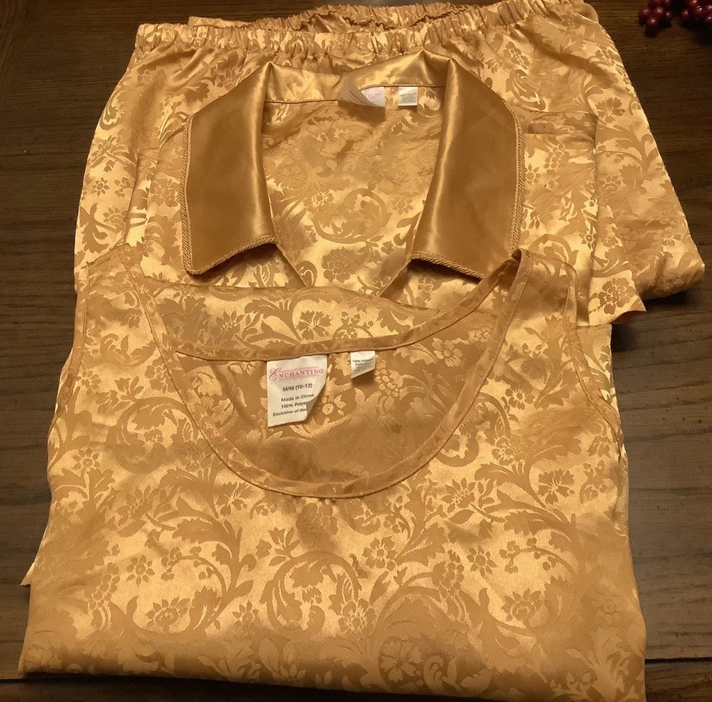 Vintage Enchanting Ladies Sleepwear. Medium (10-12). Gold. 3 Piece.