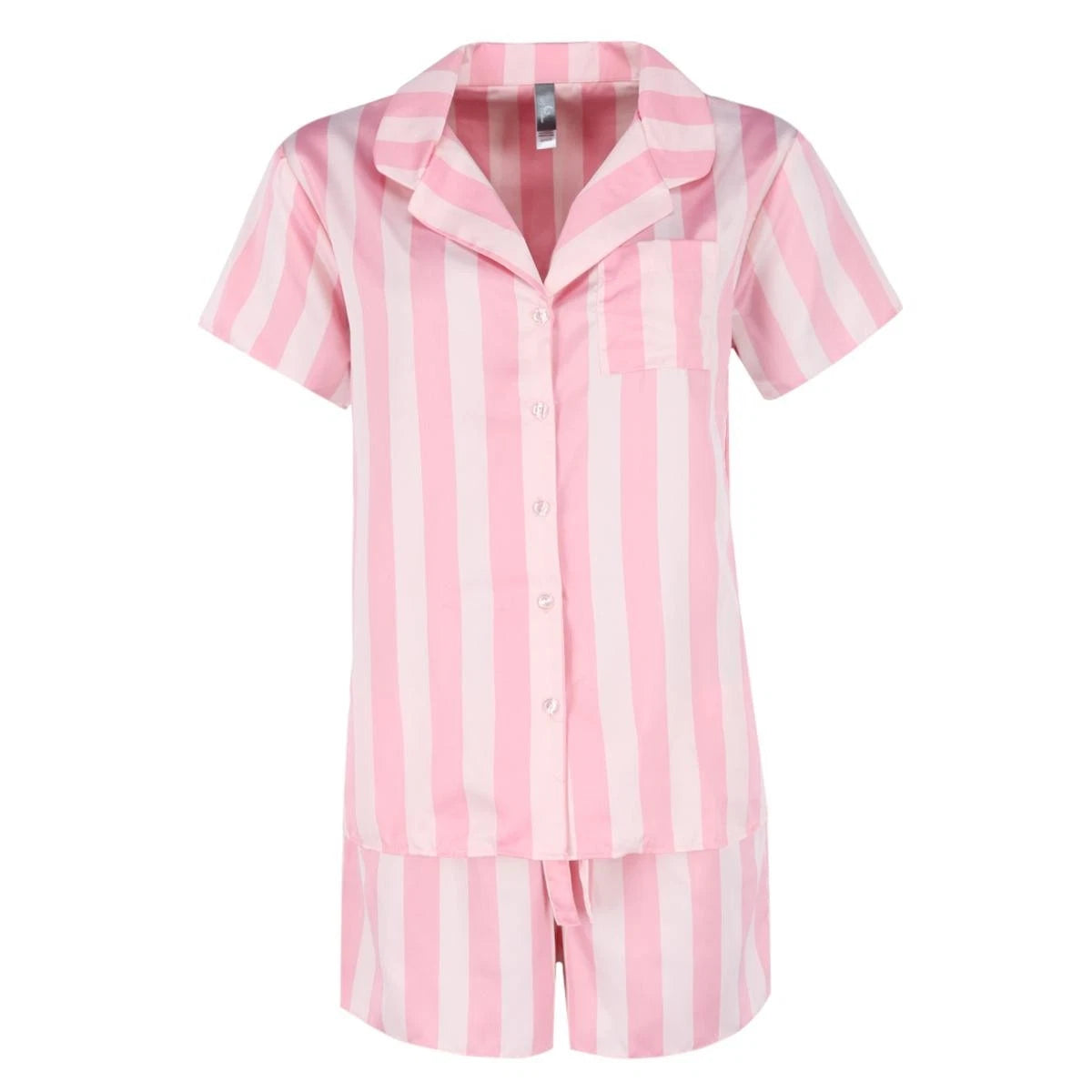 PJ Couture Women's Pink Stripe Notch Collar Short Set