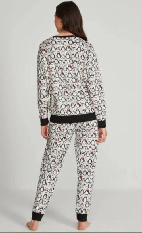 M&Co Grey Penguin Fleece Pyjamas Women Christmas Gift Warm Cosy UK 8-10 £28