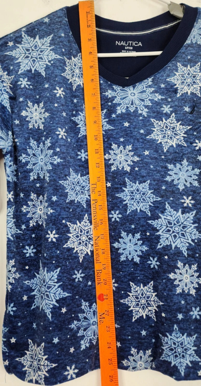Nautica Womens 2 Piece Pajama Set Size S Blue Snowflake Loose Fit Oversized