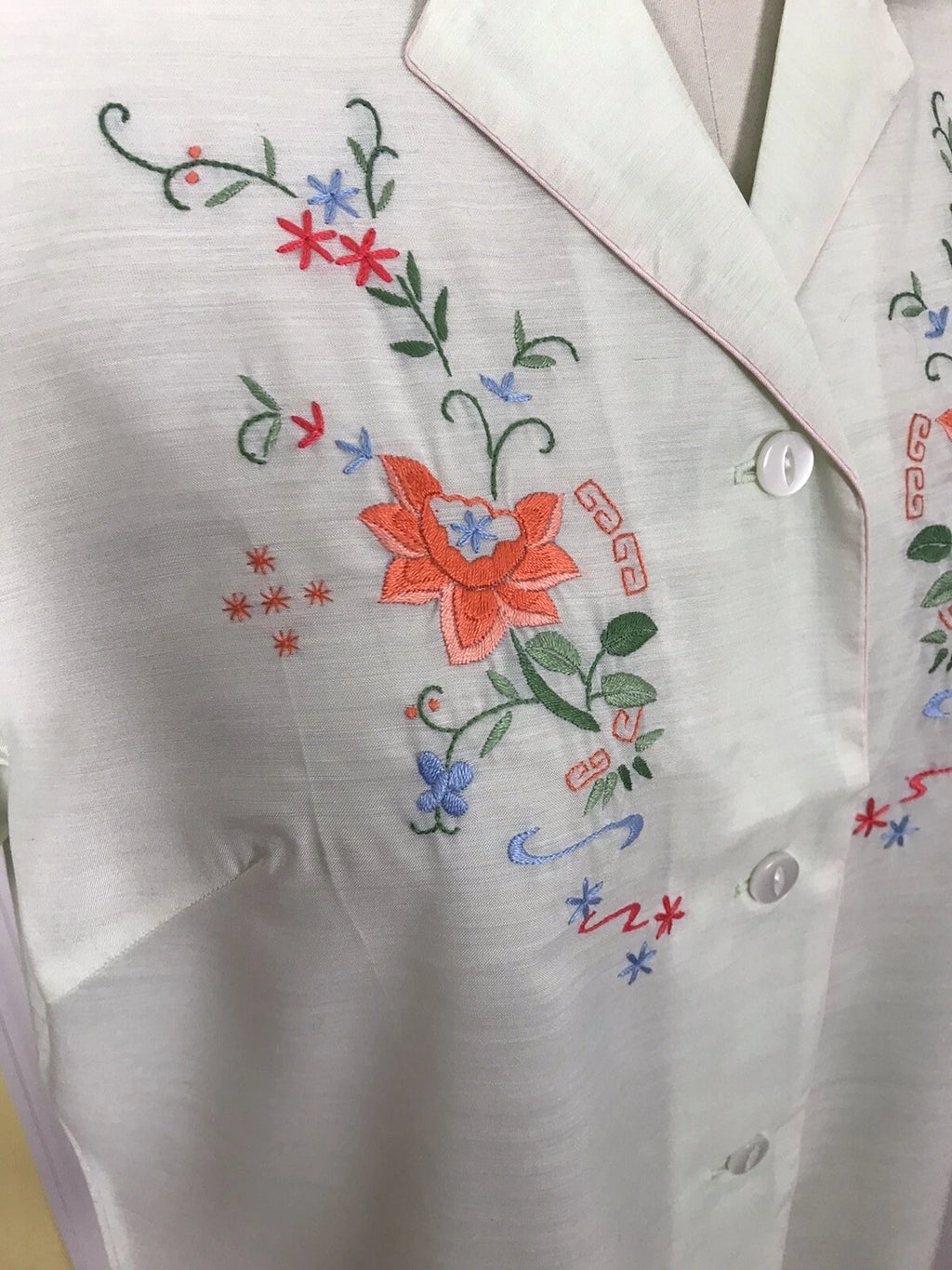 NWT FEDO ASIAN EMBROIDERED S/S PAJAMA SET/LOUNGE WEAR GREEN SIZE L