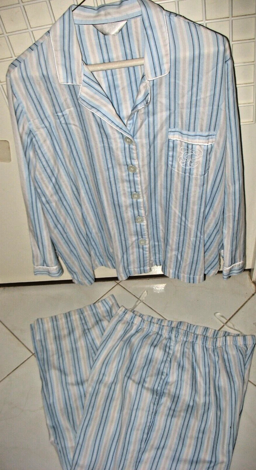 GOOD QUALITY - XL - COTTON - 2 PC PAJAMA SET - LONG SLEEVE - EMBROIDERED POCKET