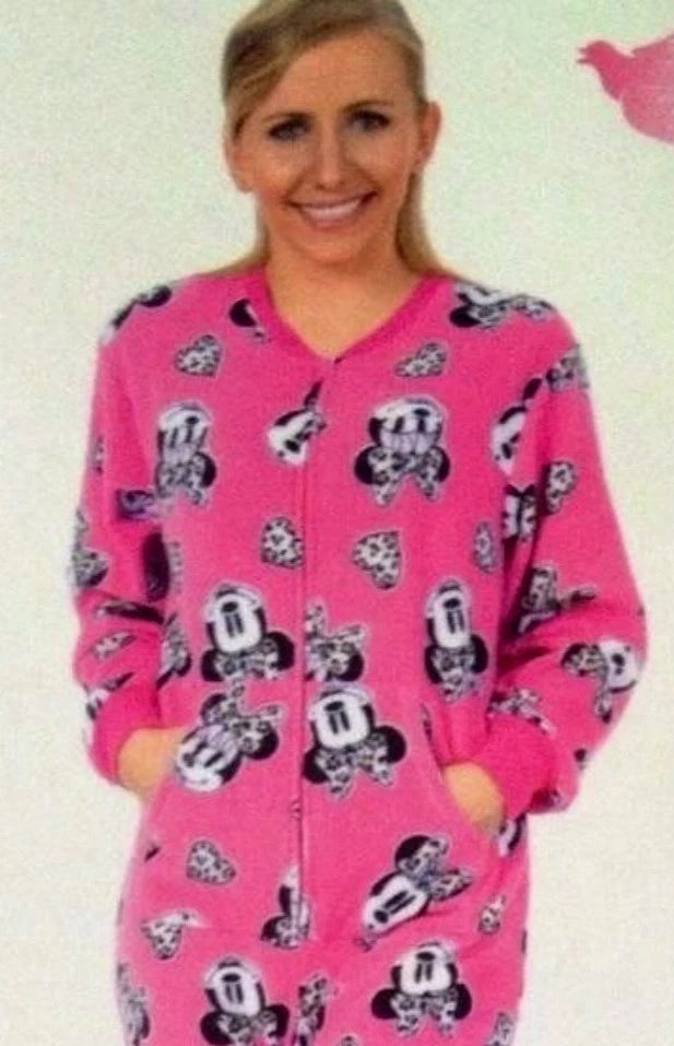 NWT Disney Minnie Mouse Footed Pajamas Leopard Heart Bow Costume XL or XXL
