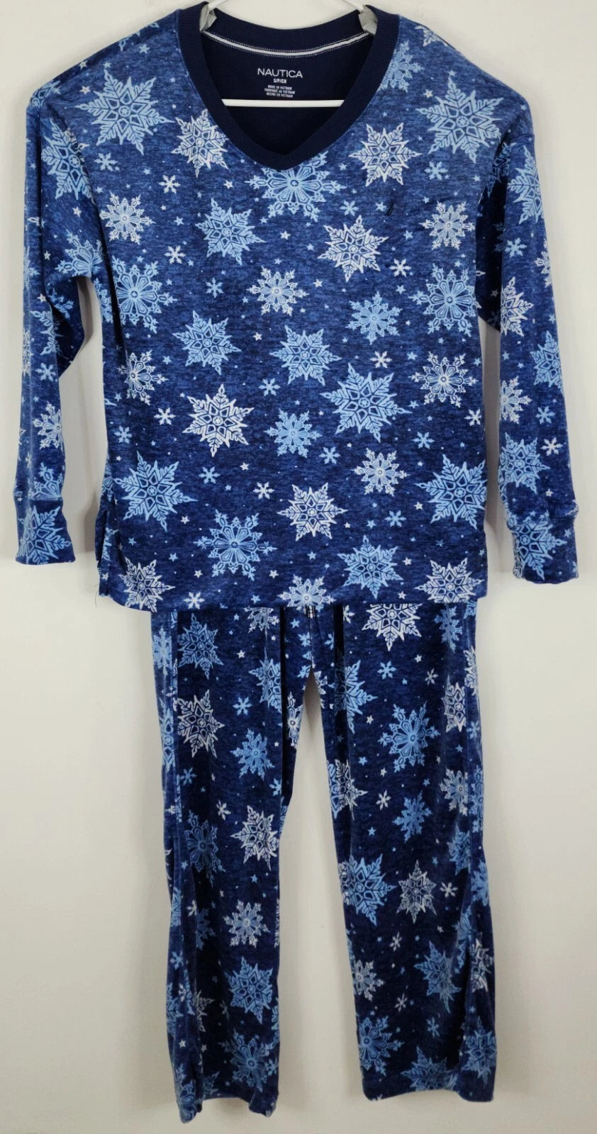 Nautica Womens 2 Piece Pajama Set Size S Blue Snowflake Loose Fit Oversized