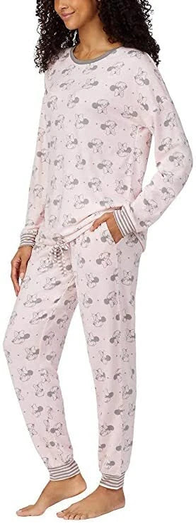 Disney Women`s 2 Piece Cozy Pajama Set(Pink,S)