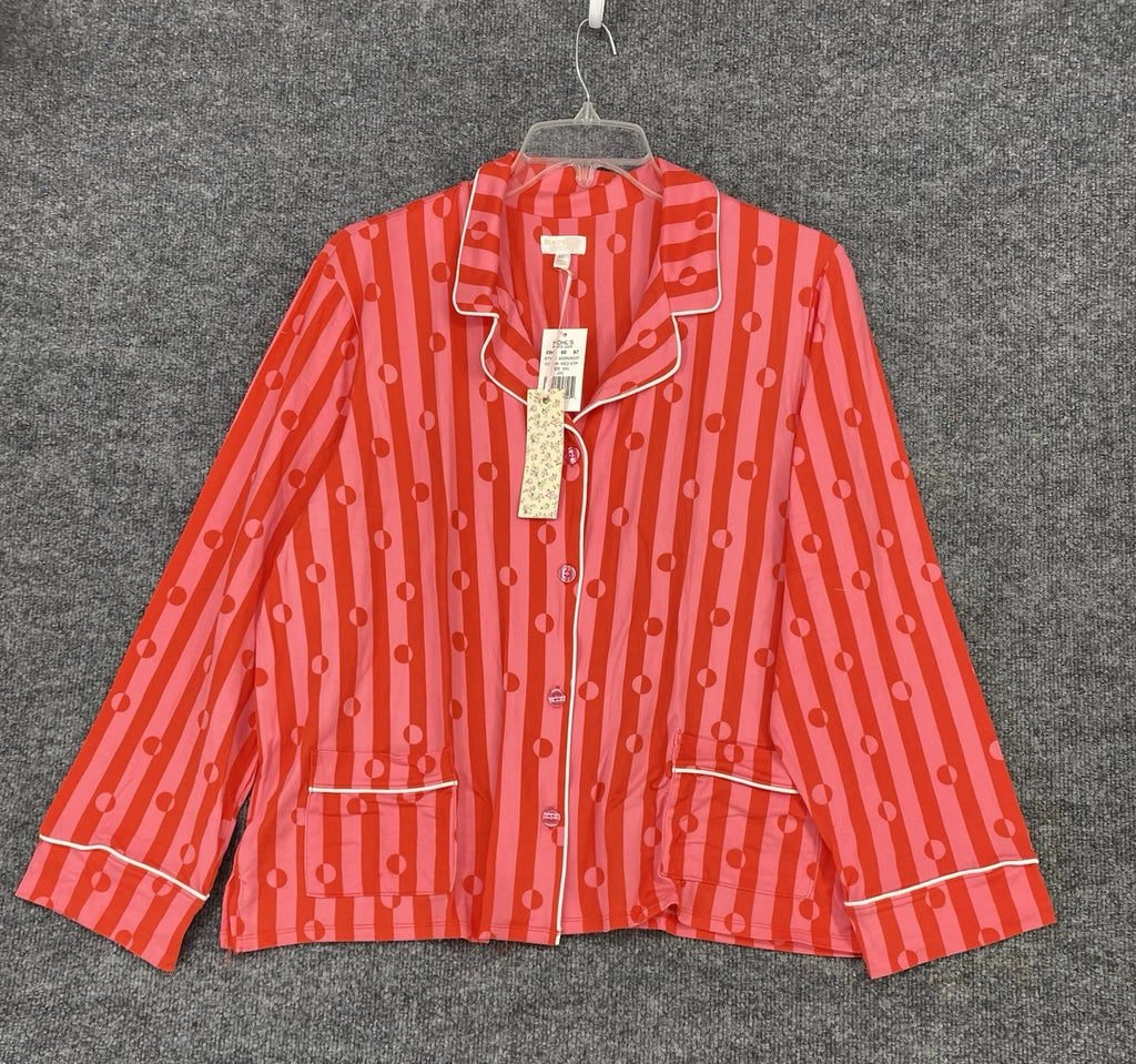 NEW Beauty Sleep Social Pajama Set Long Sleeve Top Short Womens XXL Red Pink