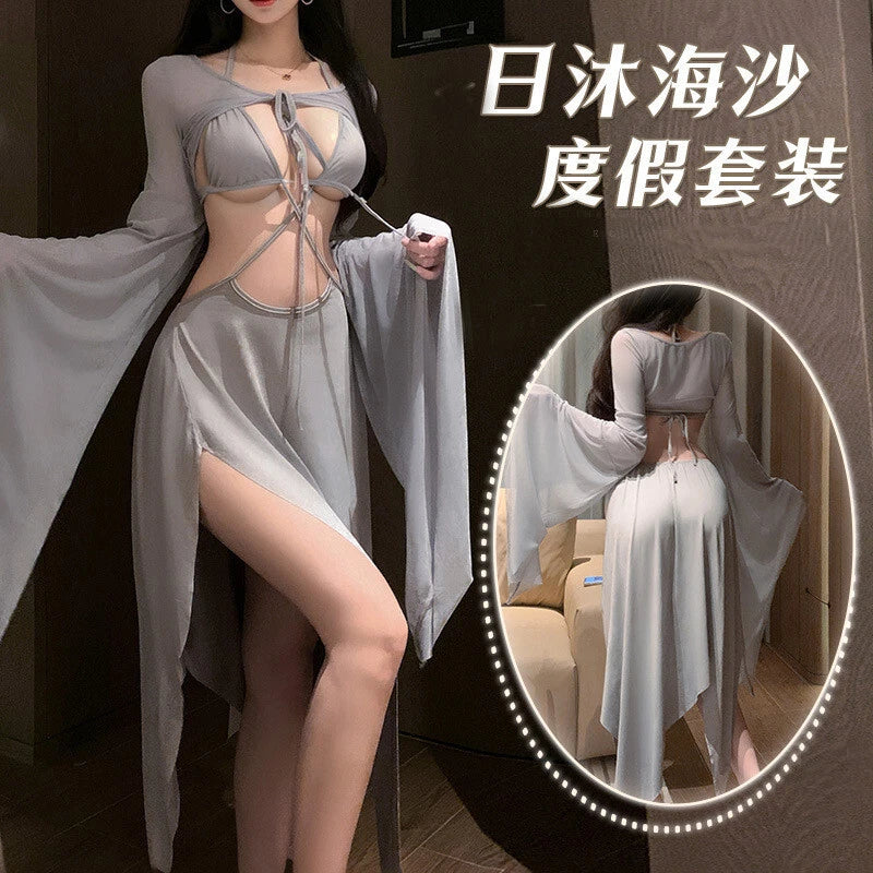 Sexy Womens Lingerie Night Dress Vacation Beach Coats Dress Sets Sleepwear