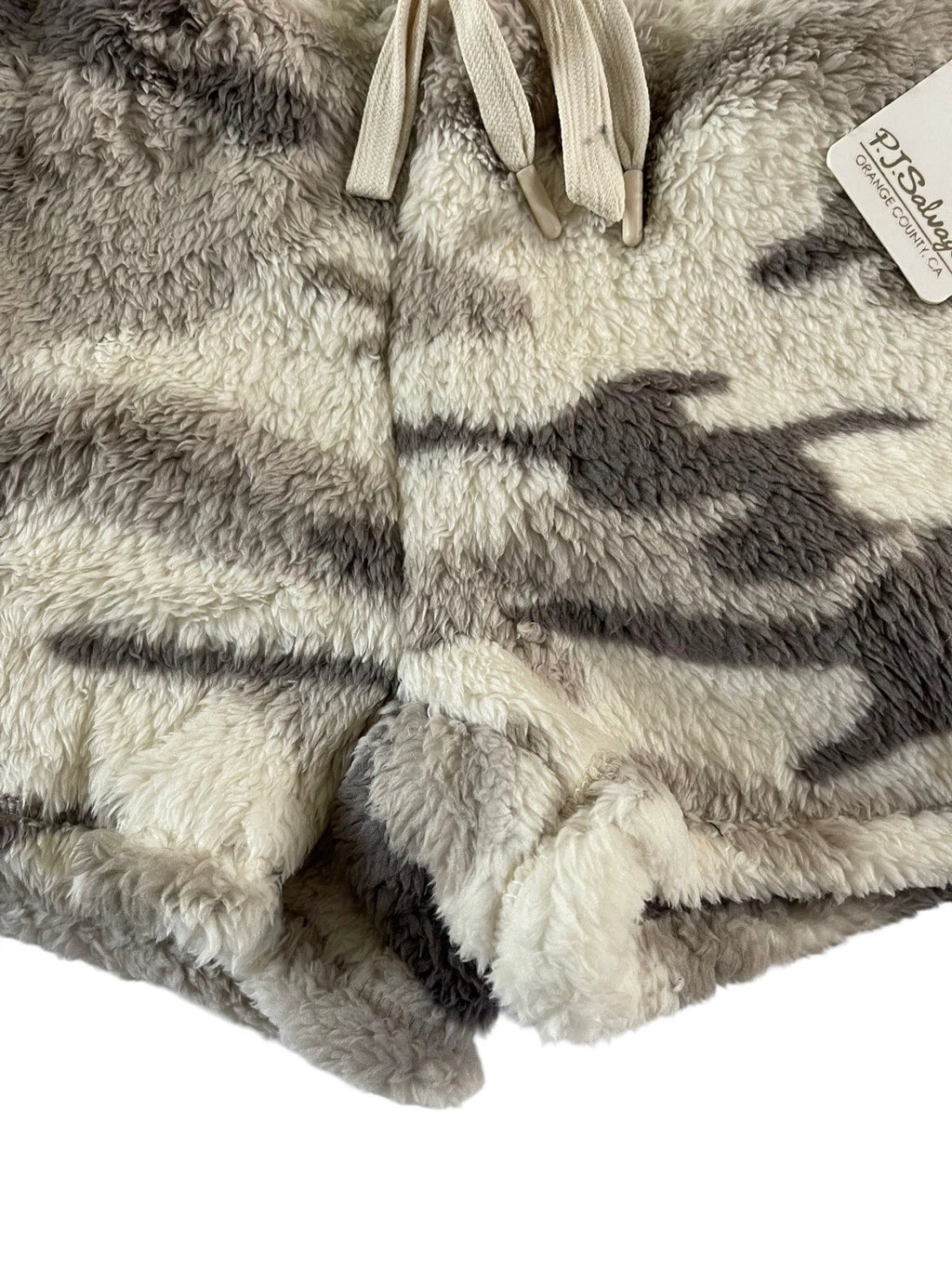 NWT PJ Salvage Women XS Camo Gray Ivory Thick Faux Fur Fleece Shorts SOFT #PQ6/8