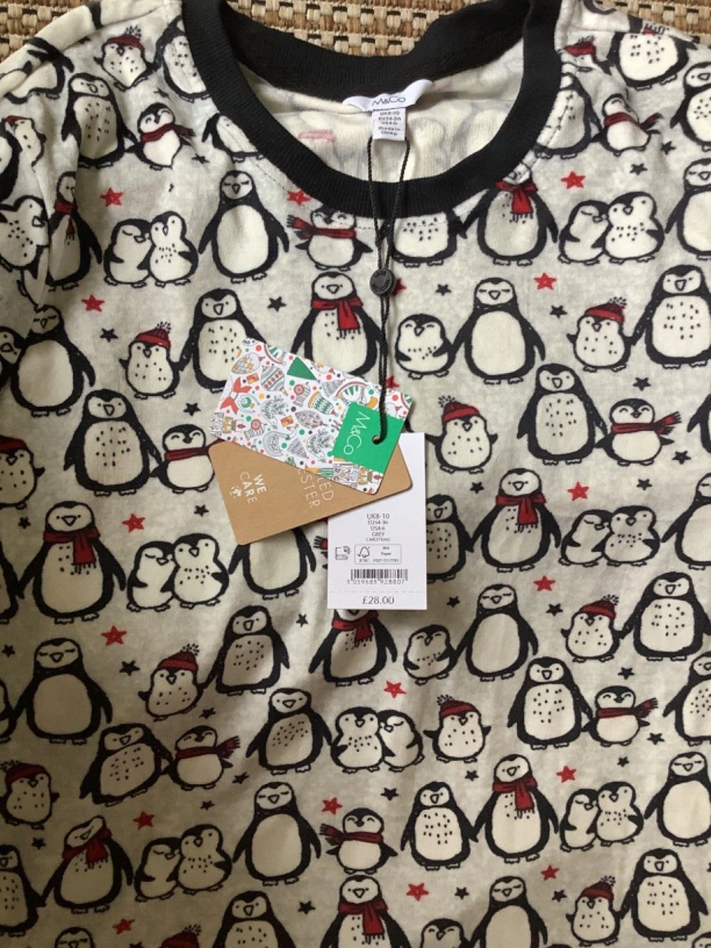 M&Co Grey Penguin Fleece Pyjamas Women Christmas Gift Warm Cosy UK 8-10 £28