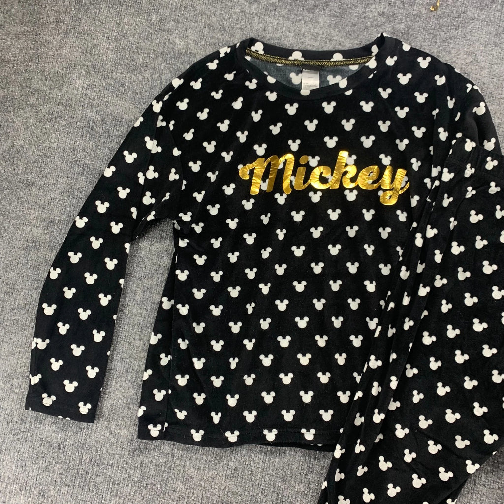Disney Mickey Mouse Sleepwear Womens XS Black Stretch Pajama Top Pants Set