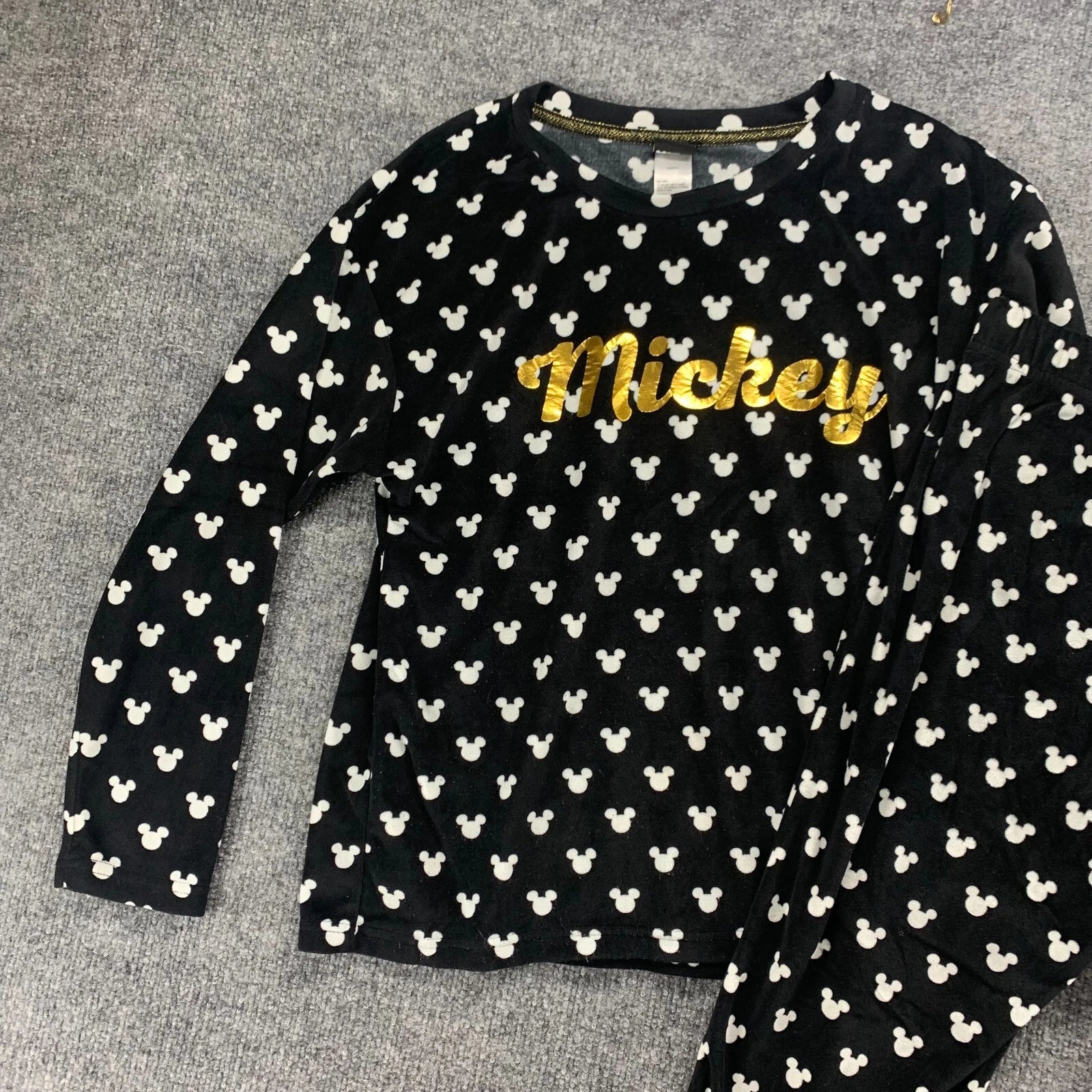 Disney Mickey Mouse Sleepwear Womens XS Black Stretch Pajama Top Pants Set