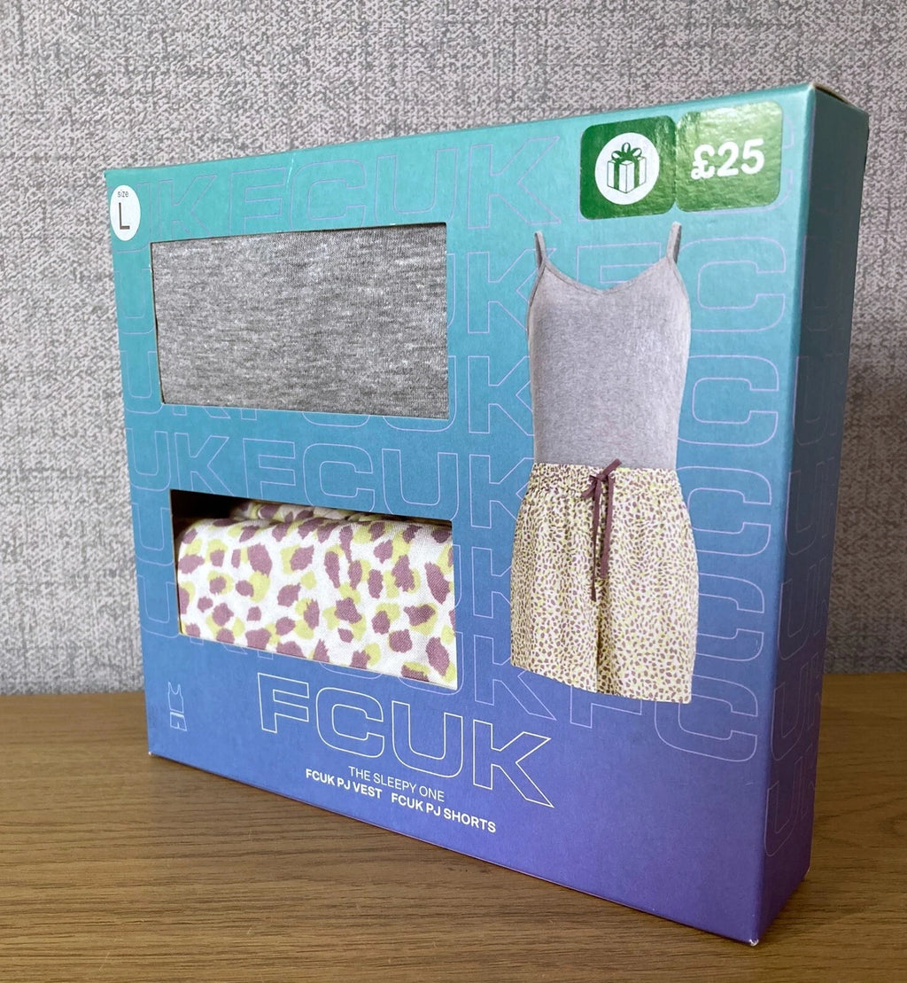 FCUK French Connection Pyjamas Size Large 14 16 PJ Vest & Shorts Sleepy Gift Set
