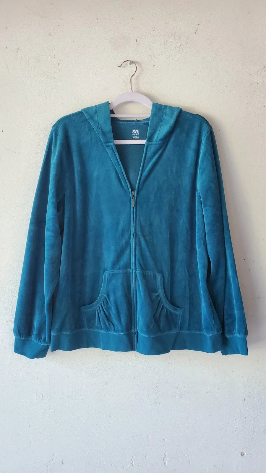 St Johns Bay Women's Blue Velour Lounge Set | Pants and Zip Up Top Size XL