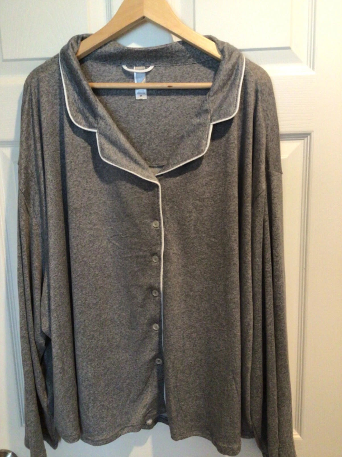 PJ Couture 3x plus 2pc Pajama Stretch Pant button collar NWT grey soft lounge