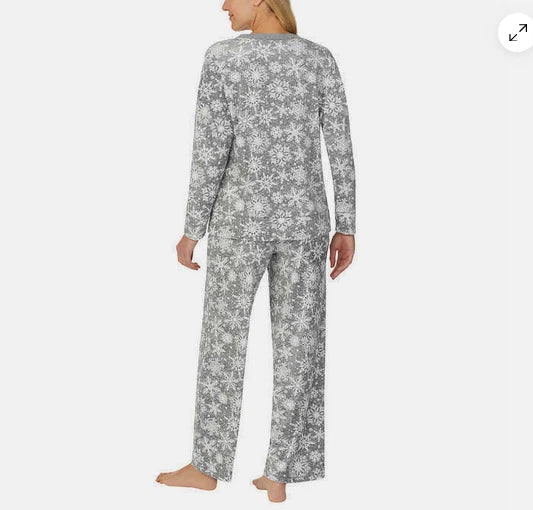 Nautica Women's Silky Stretch Fleece 2-Piece Pajama Set(GRAY/WHITE L)GENTLY USED