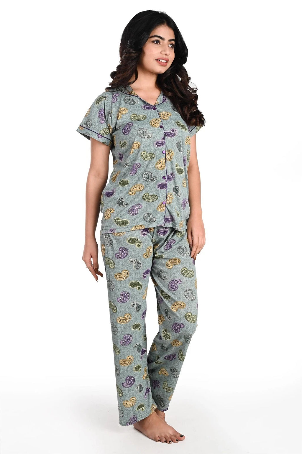 Women's Hosiery Full Length Pajama Set Indian Hand Printed Night Suit Sleepwear