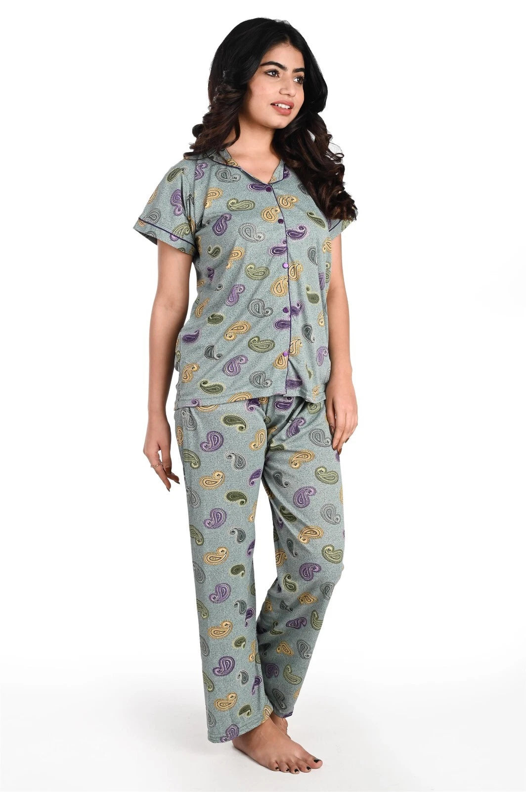 Women's Hosiery Full Length Pajama Set Indian Hand Printed Night Suit Sleepwear