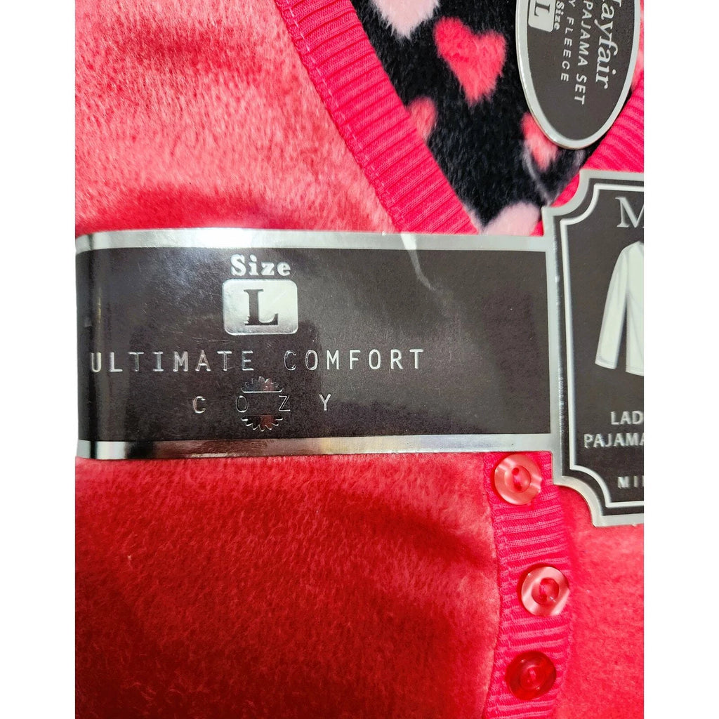 Pajamas Fleece "Mayfair" Pink & Black with hearts Size Large