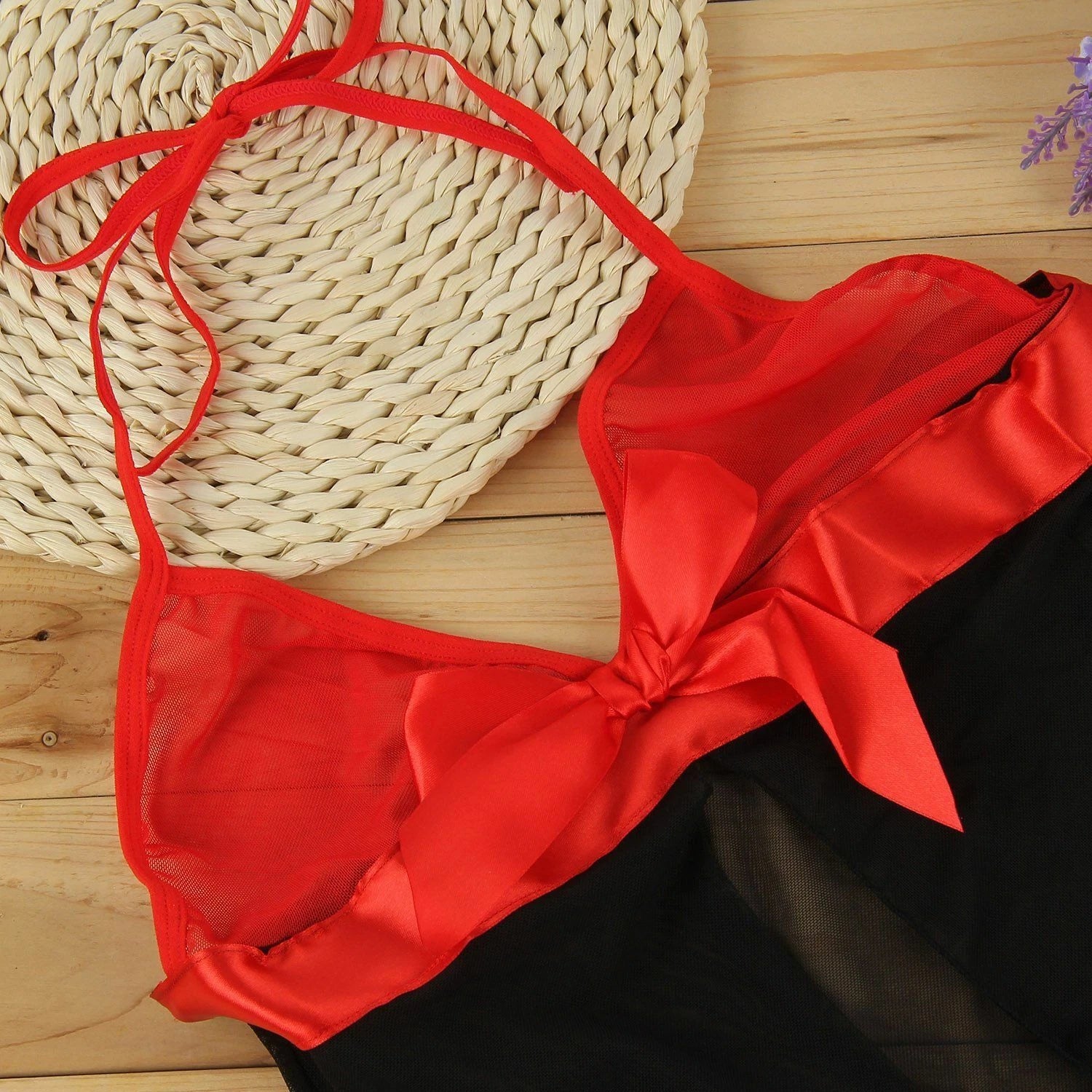 Sexy Lingerie Women Bow Open Front Babydoll Halter Nightgown Sleedress G-string