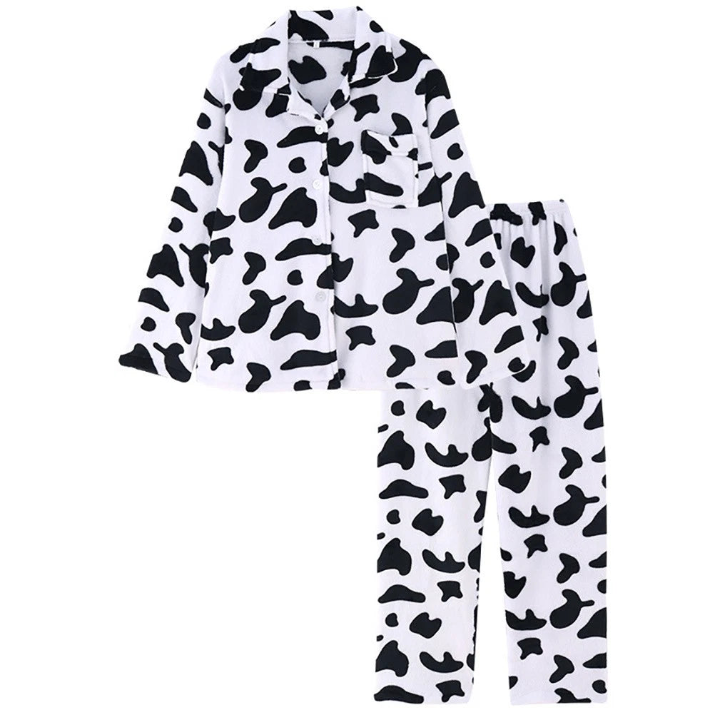 1 Set Women Long Sleeve Sleepwear Long Pants Home Cow Pattern Pajamas (XL)