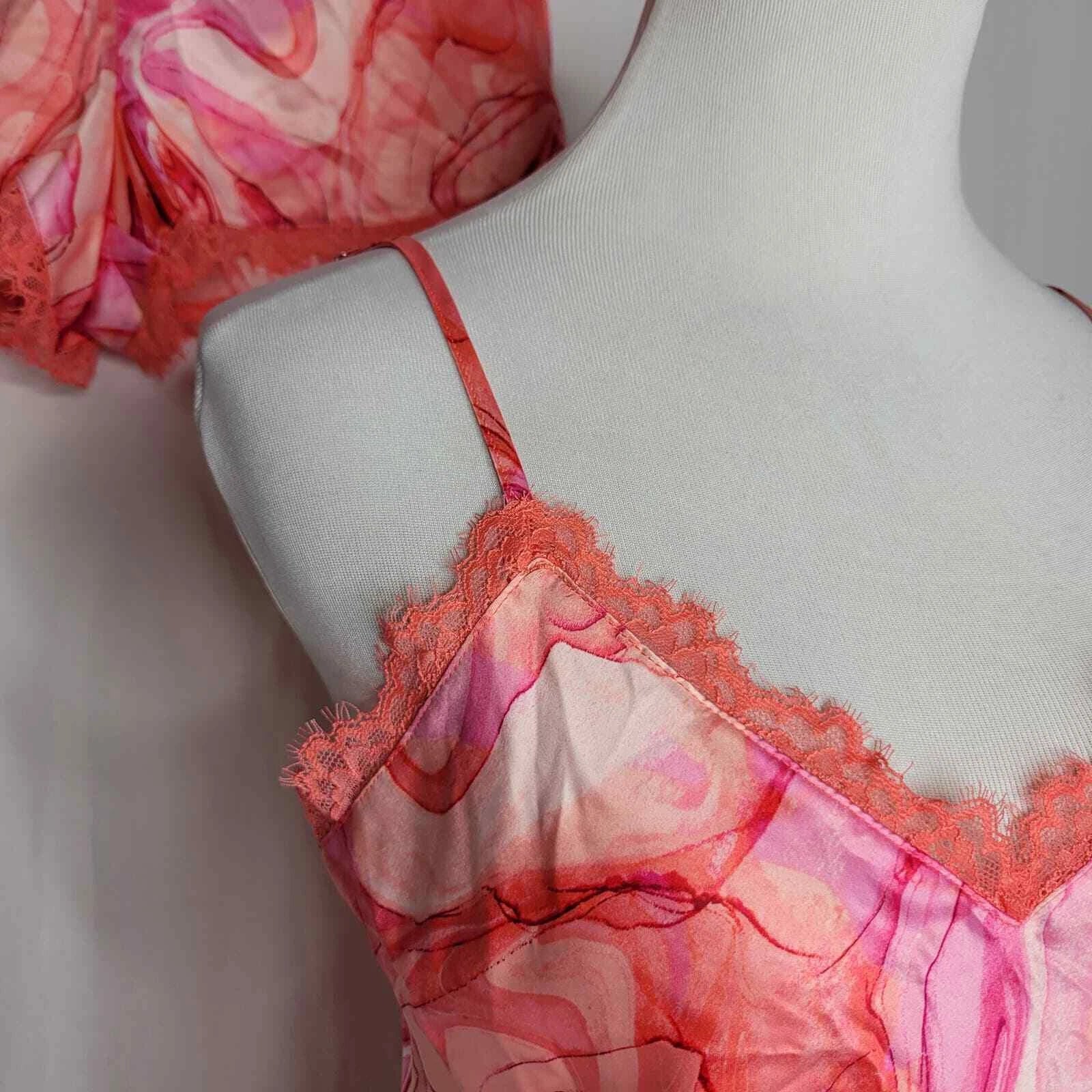 INC International Concepts Lace-Trim Satiny Pajama Set Marble Pink NWT X-Small