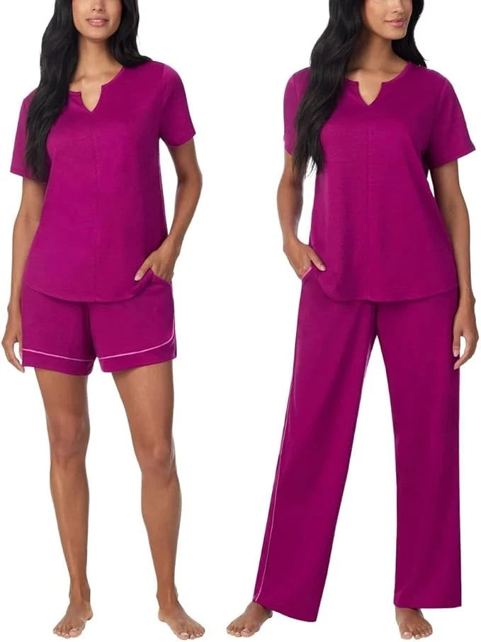 Carole Hochman Midnight Women’s 3 Piece Elastic Waistband PJ Set, Pink, L