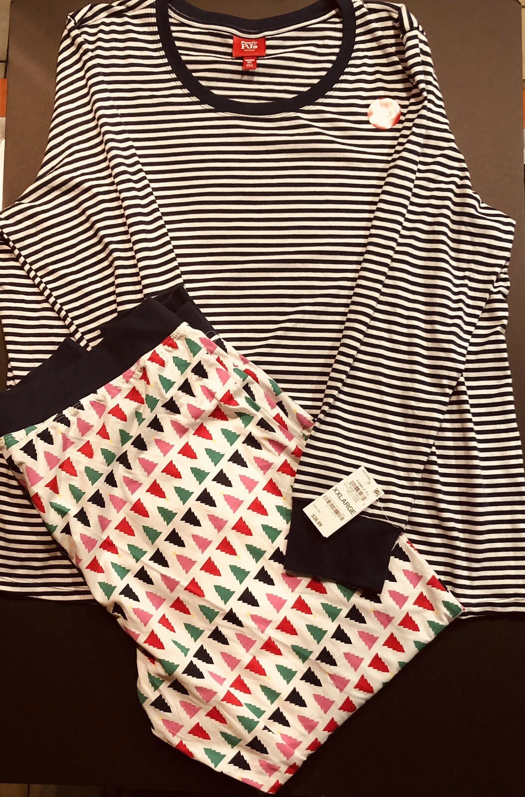 Family PJs Women Stripe Shirt with Multi Colored Trees Bottom Set By Macy’s